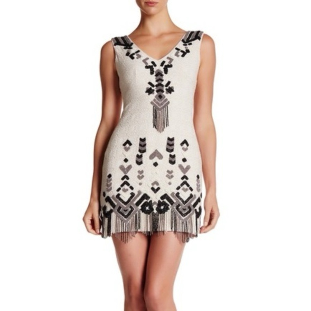 Nanette Lepore Let’s Boogie Beaded Fringe Mini Dress Size 12